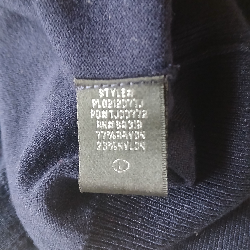 Cyrus Navy Crewneck 3/4 Sleeve Rayon Nylon Cardigan Large - Picture 6 of 7